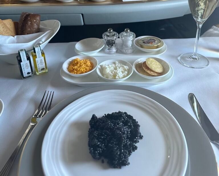 Eating Caviar on board Emirates "old" First Class