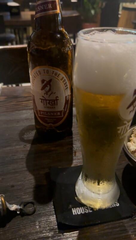 A beer at house of Beers in Kathmandu. Thamel district