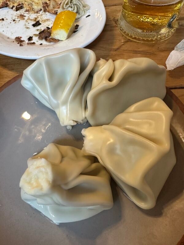 Eating Khinkali at Tun Lahmajo in Yerevan, Armenia