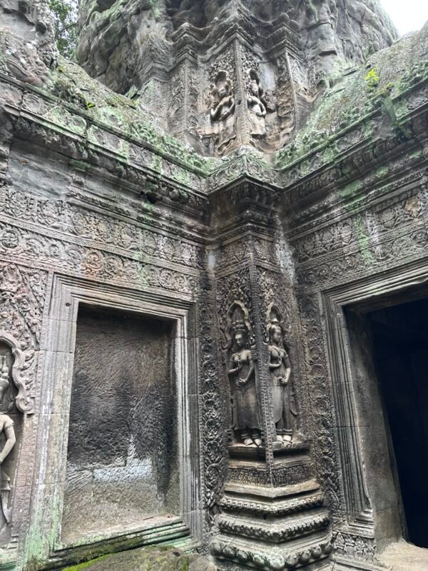 The very detailed carvings into Angkor Wat in Siem Reap